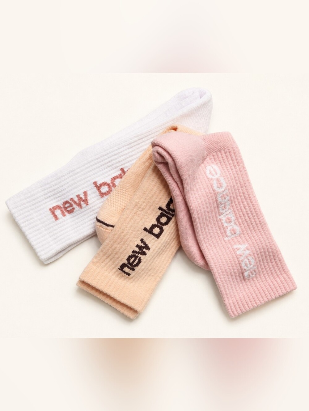 New Balance Crew Socks Set of 3 | Pink, Peach & White | Ribbed Athletic Socks